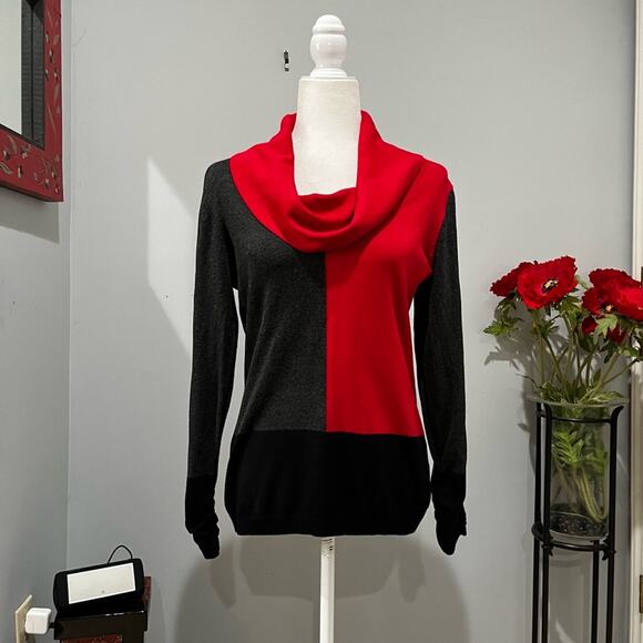 NEW Alfani Colorblock Cowl Neck Ruched Oversized Layering Sweater Top M NWOT - Picture 1 of 13